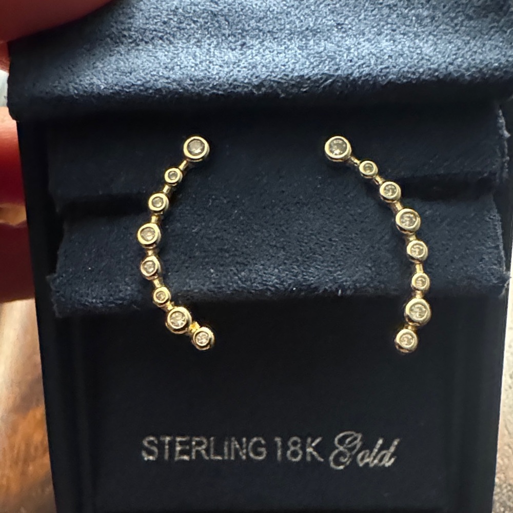 NIB Crislu Graduated Bezel Ear Crawlers Elegant Gold Earrings